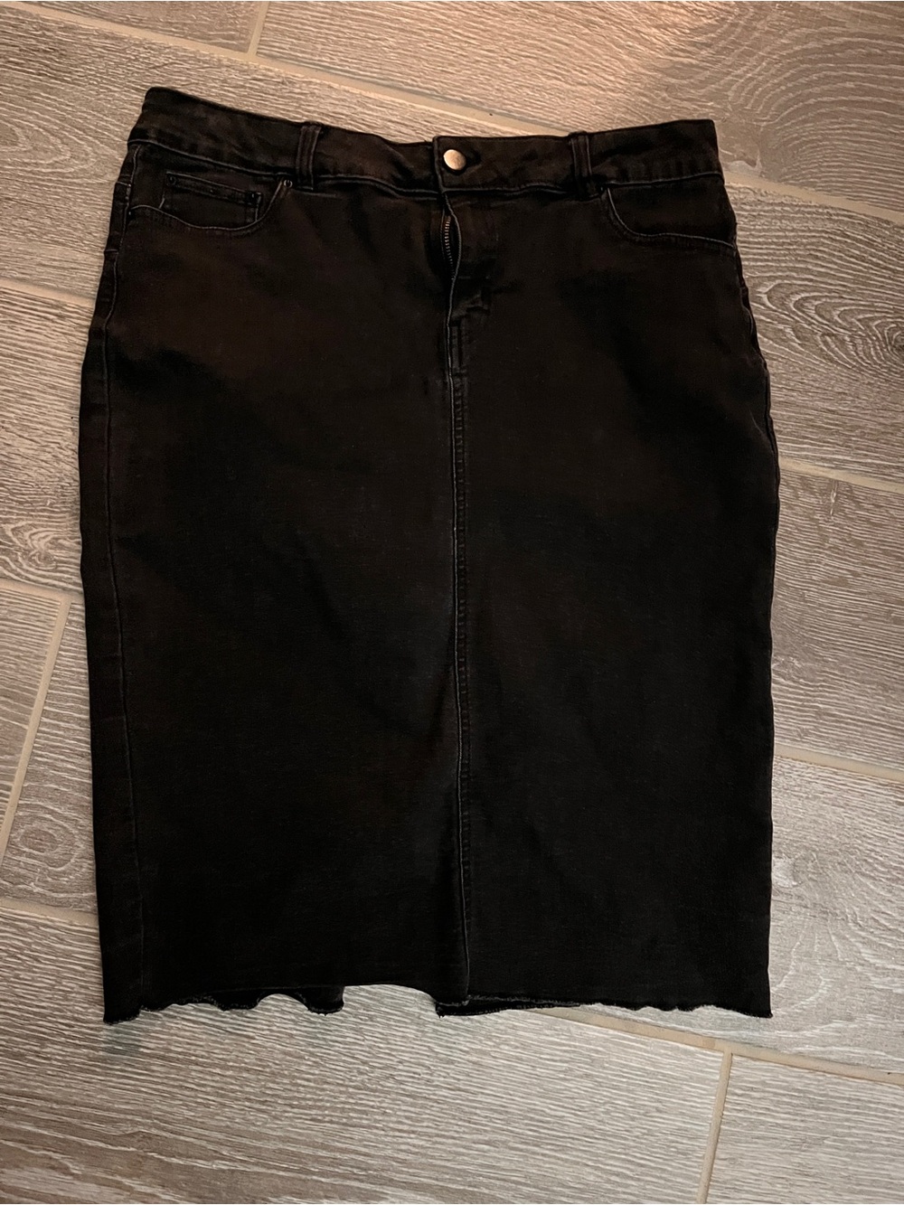 Black Midi Denim Pencil Skirt